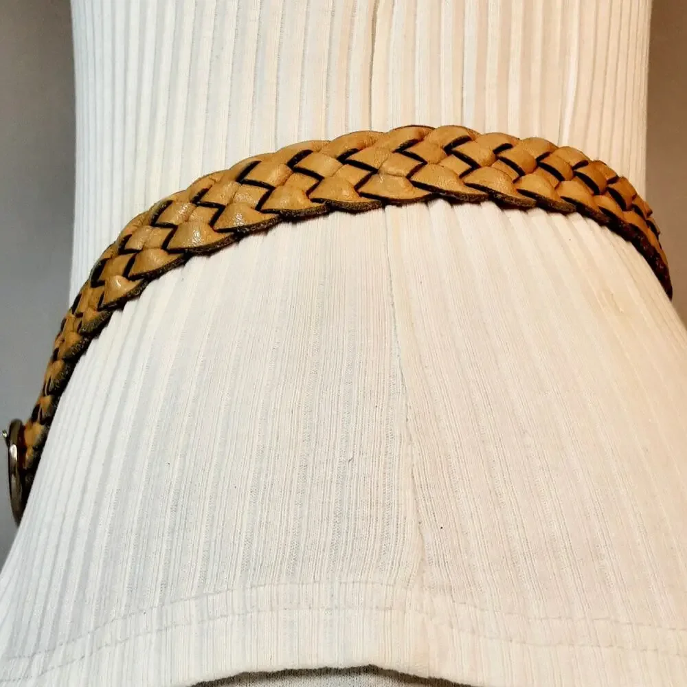 💎Chunky Wide Braided Genuine Leather Belt Natural Tan Caramel Color